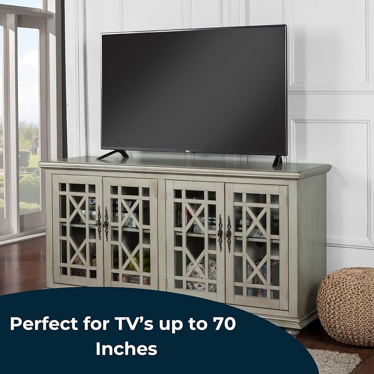 Martin Svensson Home Marche 63" Antique Silver TV Stand - Versatile Multi-Functional Design with Ample Storage in Two Large Cabinets