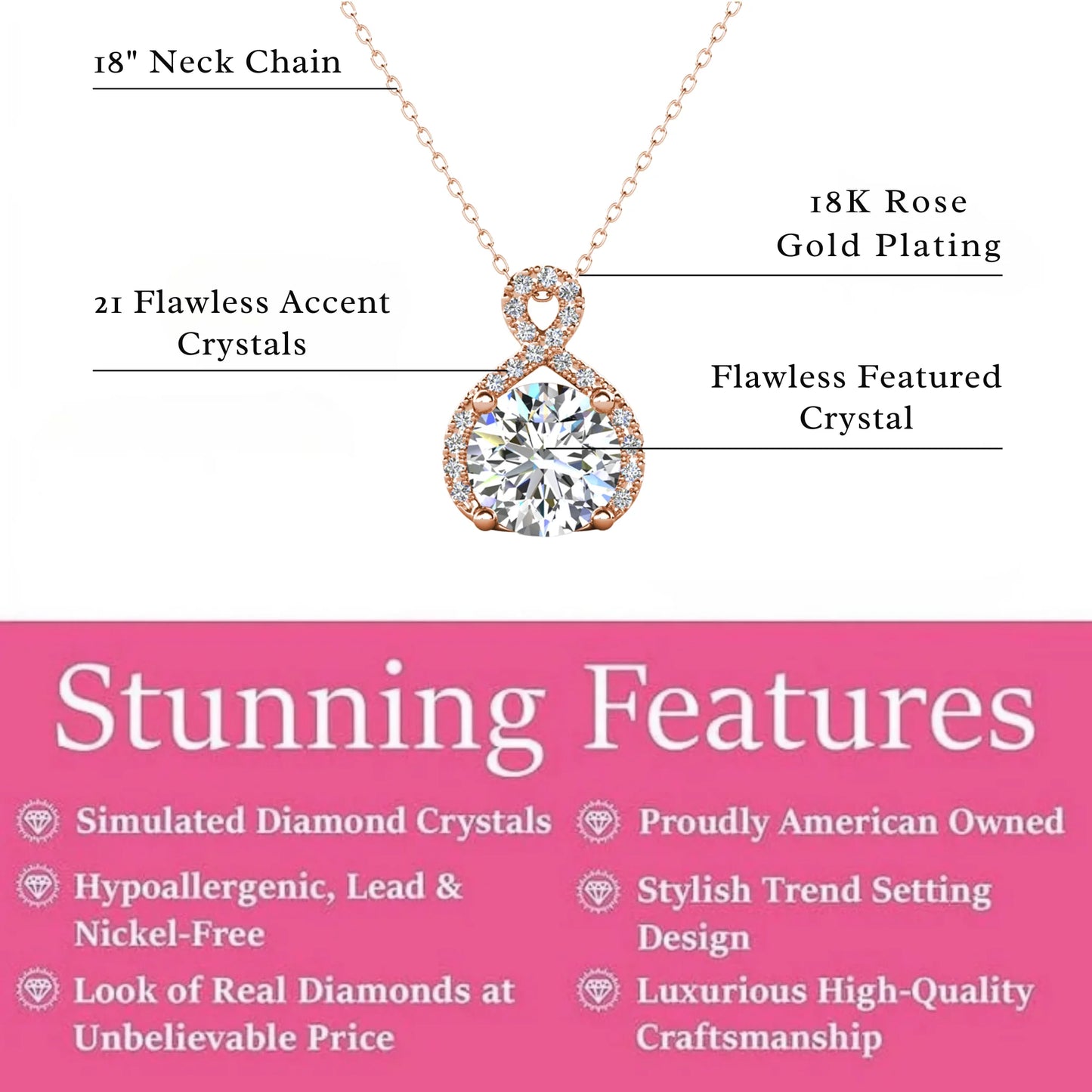 Alessandra 18K Rose Gold Plated Women's Necklace with Simulated Diamond Crystals