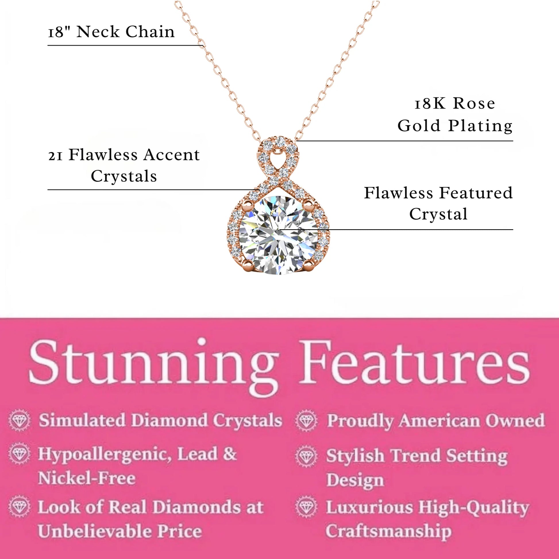 Alessandra 18K Rose Gold Plated Women's Necklace with Simulated Diamond Crystals