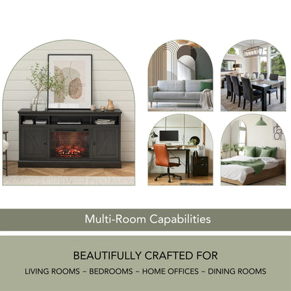 Ashton Lane Electric Fireplace TV Stand with Remote for Tvs up to 65In, Black Oak