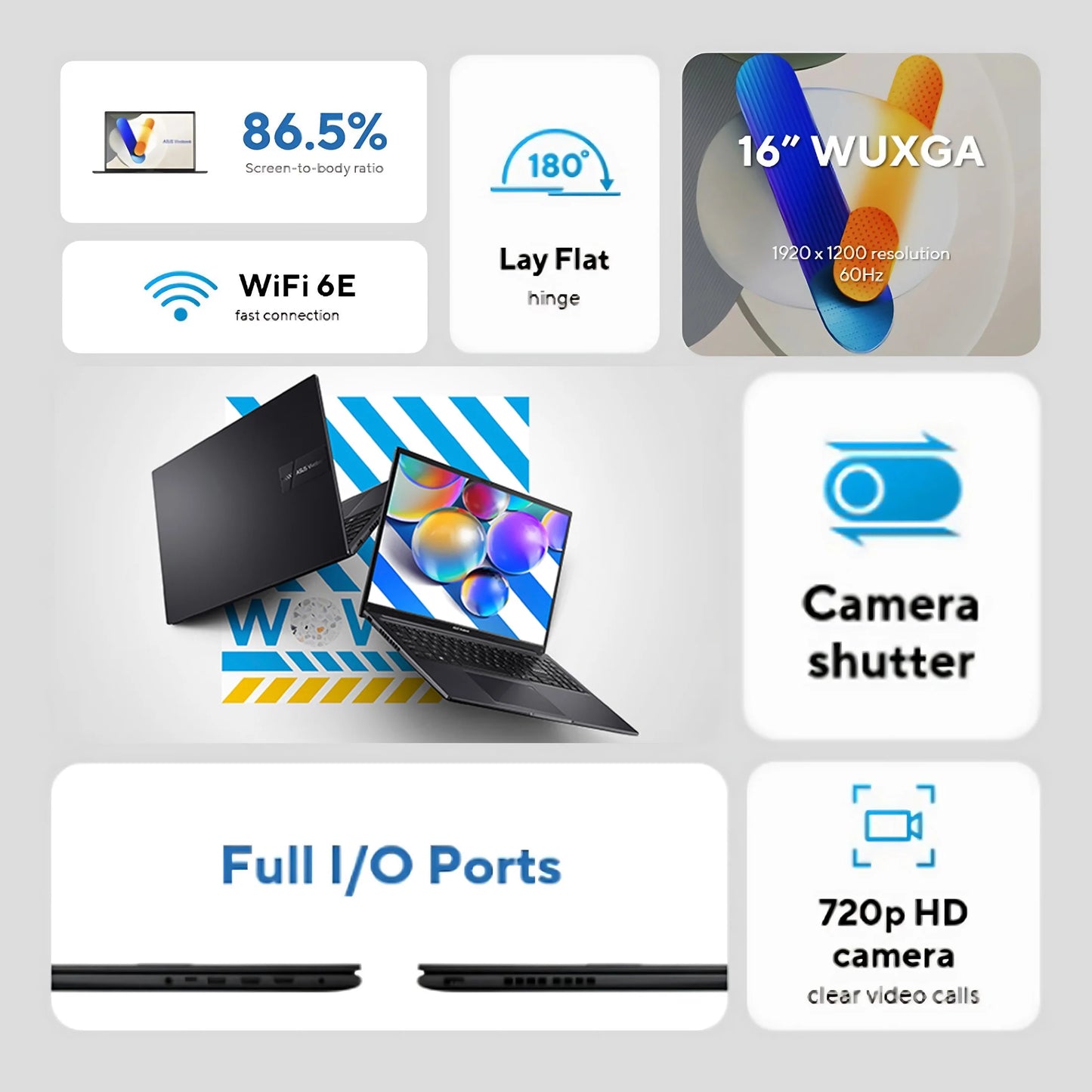 Vivobook 16" WUXGA Laptop with Intel Core i7-1355U, 16GB RAM, and 512GB SSD in Black