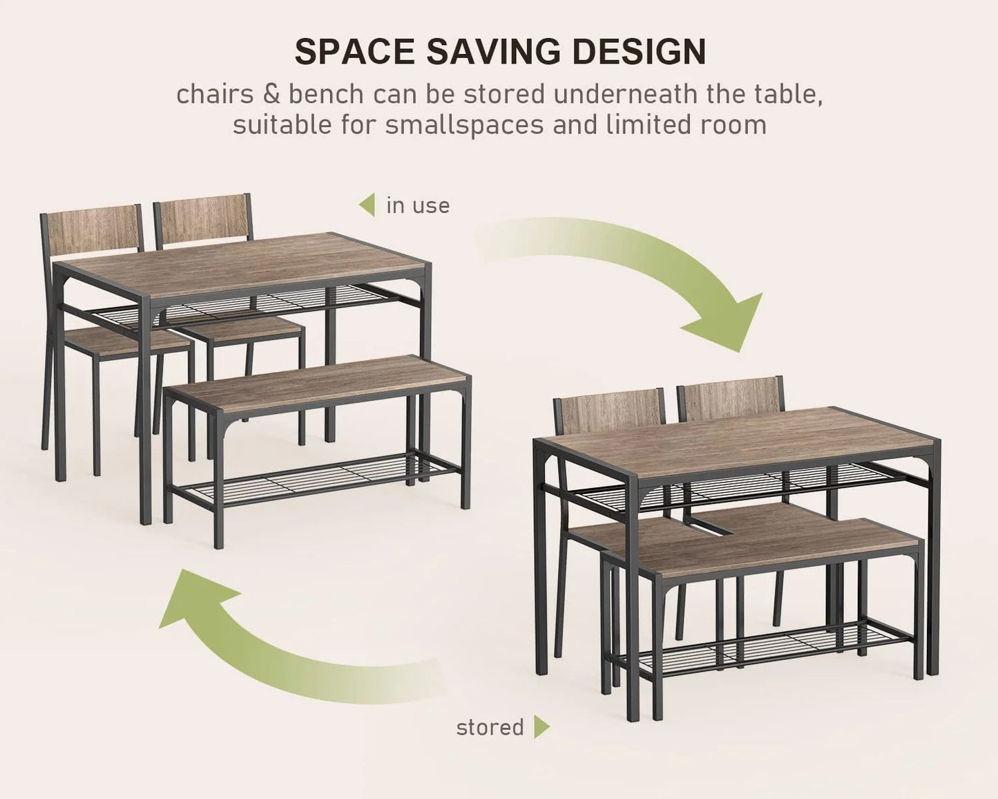 43" Dining Room Table and Chairs Set for Four, Ideal for Small Spaces and Breakfast Nooks, Gray