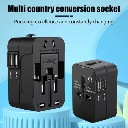 Universal Travel Adapter with Dual USB Ports - EU, UK, US, AU AC Power Charger and Outlet Converter Socket Plug