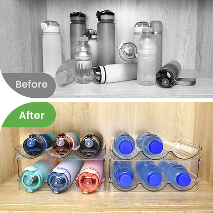 Water Bottle Storage Organizer Set - 2 Pack Stackable Cabinet Racks for Efficient Water Bottle Organization