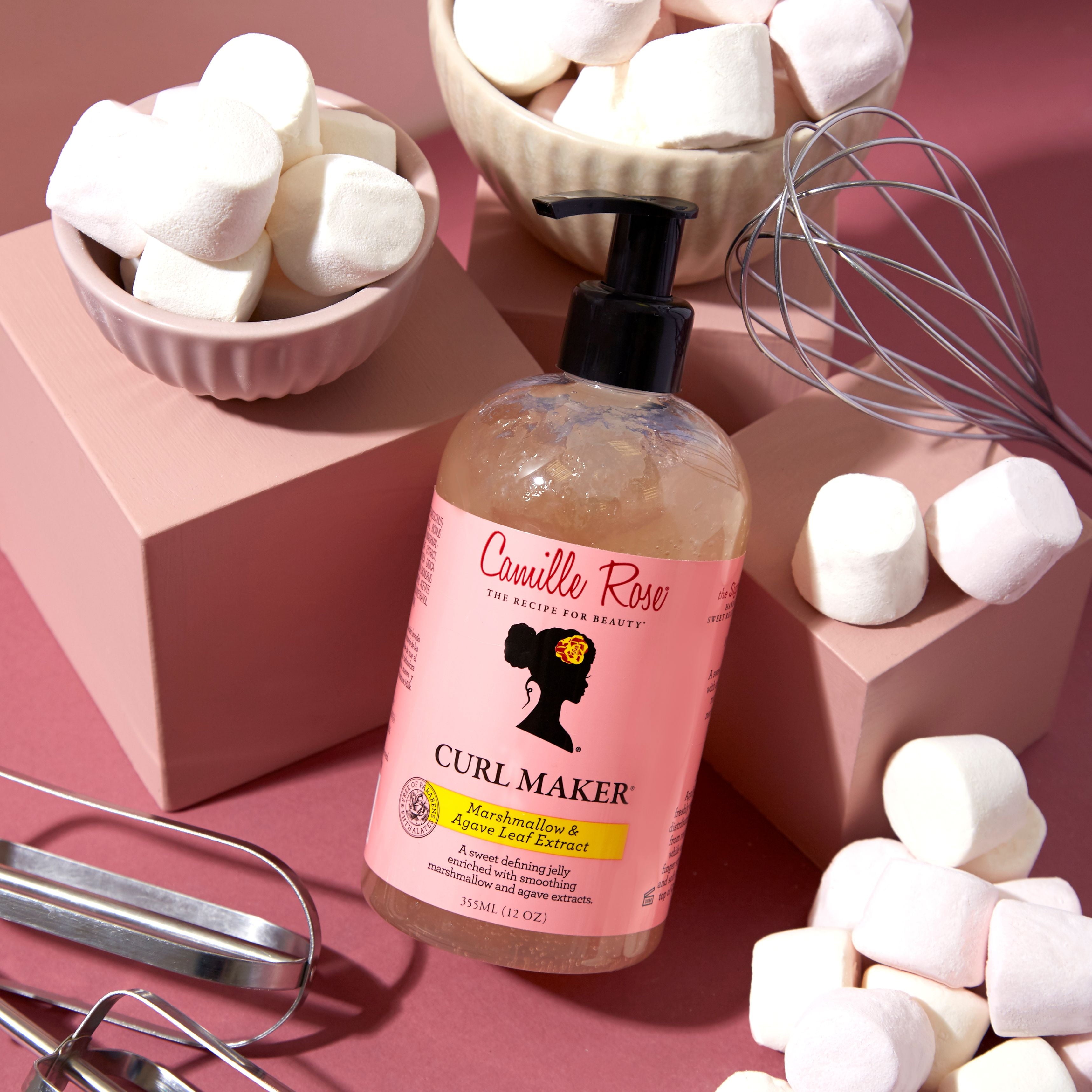 Camille Rose Curl Maker Define & Style Hair Styling Gel with Marshmallow Extract & Agave Leaf Extract, 12Oz