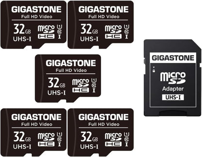 GIGASTONE 32GB Micro SD Card 5-Pack, Full HD Video, Surveillance Security Cam Action Camera Drone, 90Mb/S Micro SDHC UHS-I U1 C10 Class 10