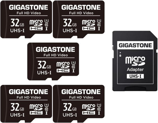 GIGASTONE 32GB Micro SD Card 5-Pack, Full HD Video, Surveillance Security Cam Action Camera Drone, 90Mb/S Micro SDHC UHS-I U1 C10 Class 10