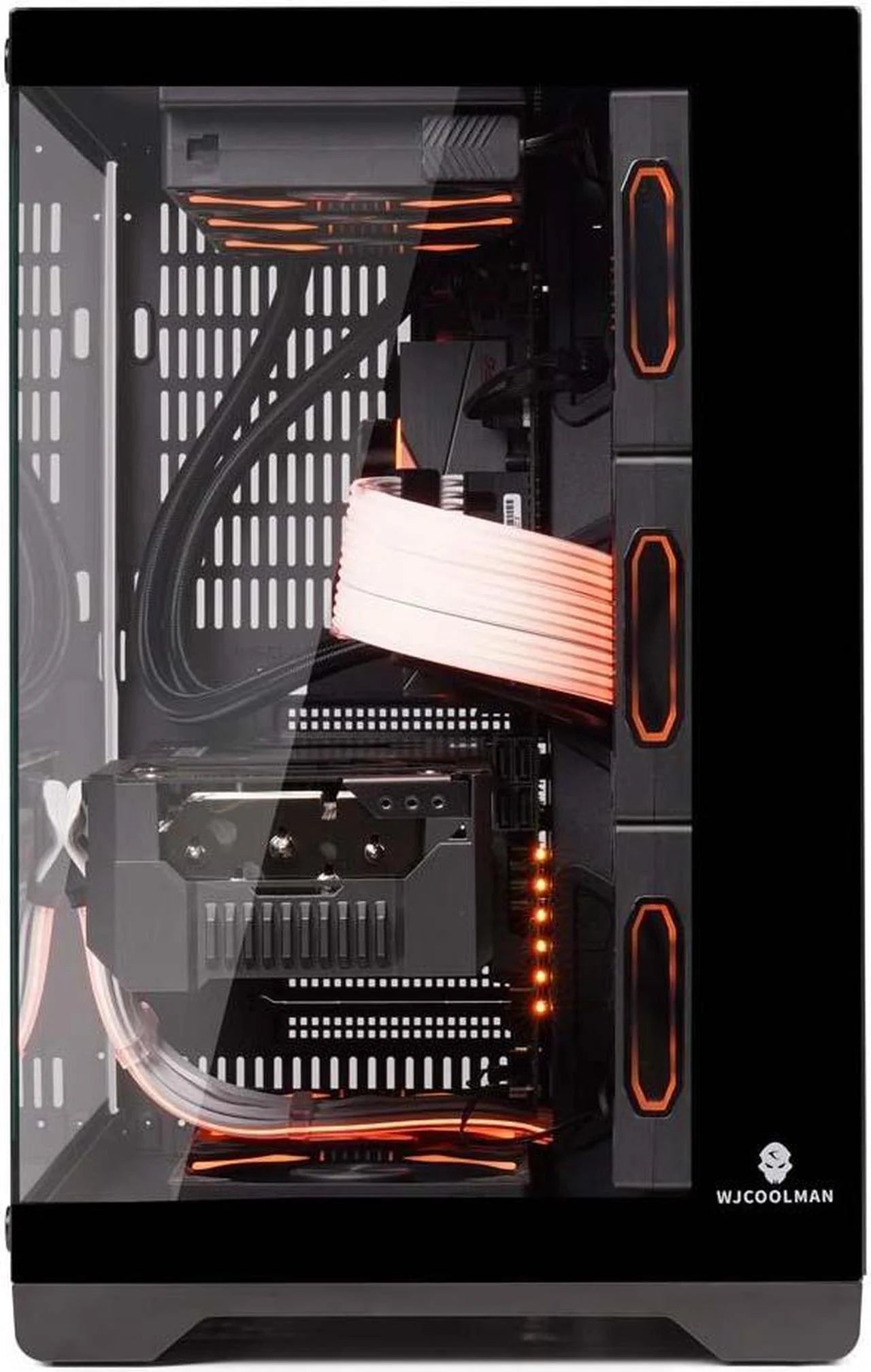 WJCOOLMAN Lonely Warrior PRO Black Computer Case Panoramic Version 2 Sides Transparent Glass Gaming Chassis Support 10 Fan Positions 360 AIO Support ATX/M-ATX Gming Case High-Airflow Design