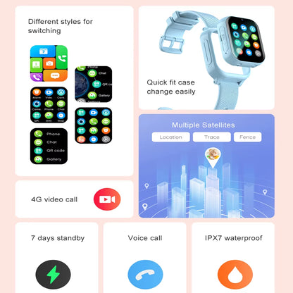 Children's 4G GPS Smartwatch with Video Call, SOS Function, Camera, and Voice Monitoring