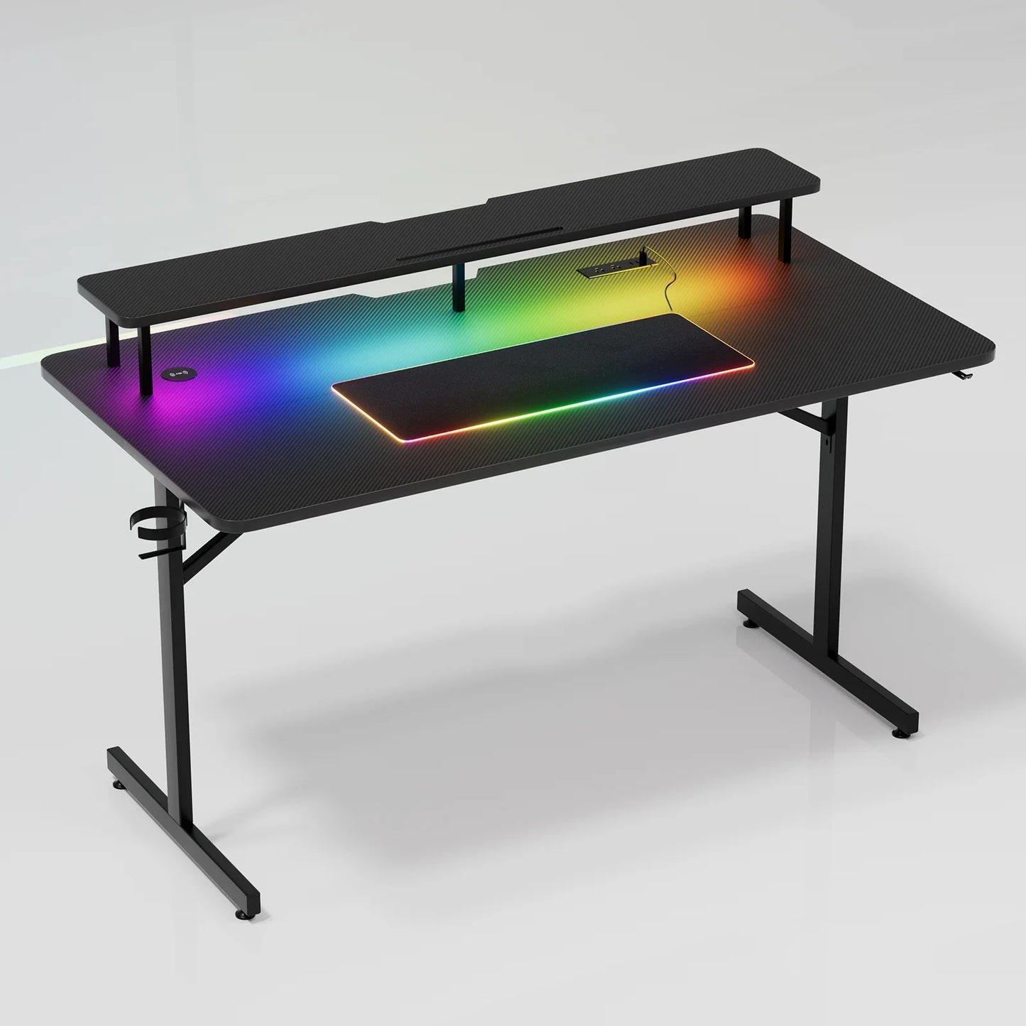LED Gaming Desk and Bluetooth Gaming Chair Set in Black