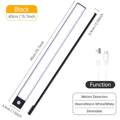 Wireless LED Motion Sensor Night Light - USB Rechargeable Under Cabinet Lamp for Kitchen and Wardrobe