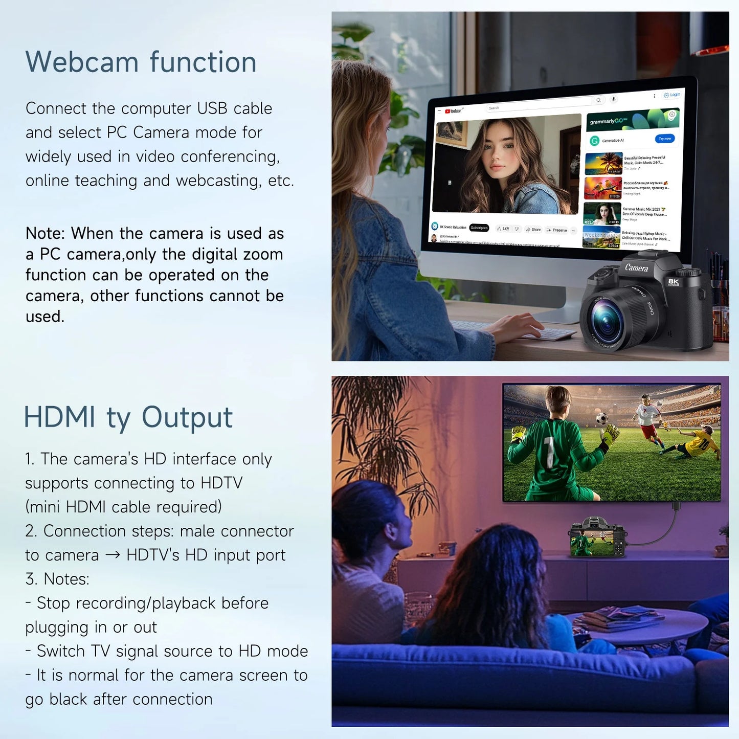 8K Digital Camera for Photography and Vlogging with Dual-Lens, 16X Digital Zoom, WiFi Touchscreen, 3000mAh Battery, and 32GB TF Card