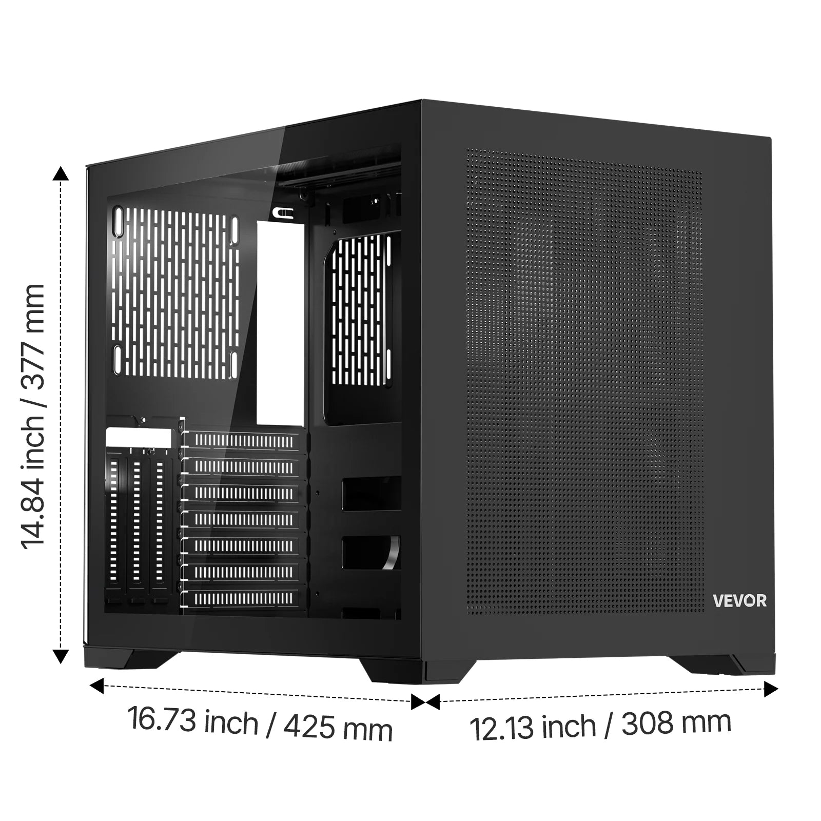 VEVOR Mid-Tower PC Case, Dual Chamber, Gaming Computer Case with Tempered Glass Panels, Magnetic Dust Filter, Cable Management, for GPU up to 410 Mm in Length, Compatible with ATX/M-ATX/ITX