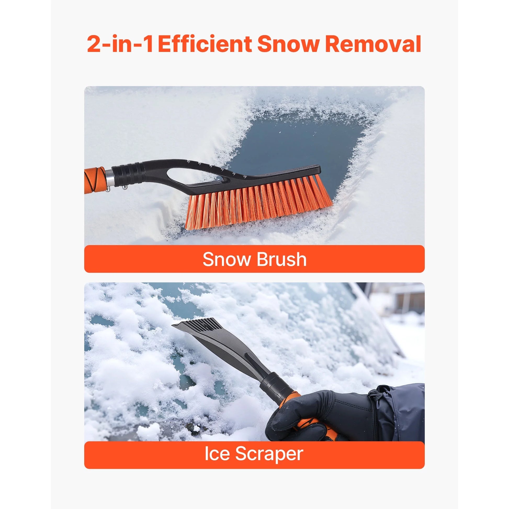 27-Inch Aluminum Snow Brush and Ice Scraper with Foam Handle and Non-Scratch Bristles - Lightweight, Portable, and Detachable Design for Vehicle Windshields