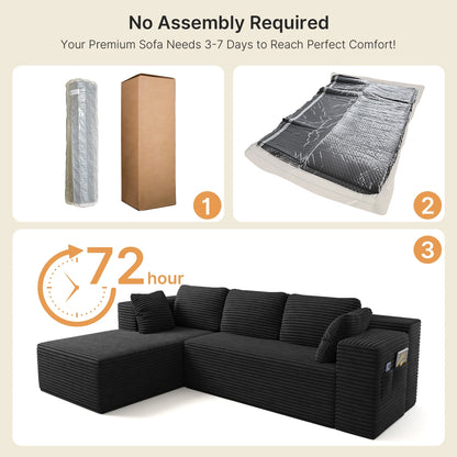 105" Cloud Sectional Sofa with L-Shape Chaise - Upholstered Couch for Living Room or Bedroom, No Assembly Required, Black