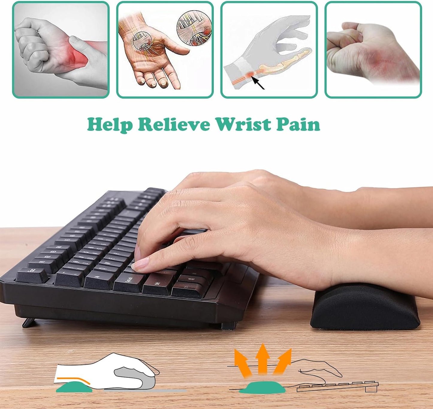 Keyboard Wrist Rest & Mouse Pad with Wrist Support Set, Memory Foam Ergonomic Wrist Pad for Computer Keyboard Laptop Wrist Rest, Arm Rest for Desk Accessories in Home Office School(Black)