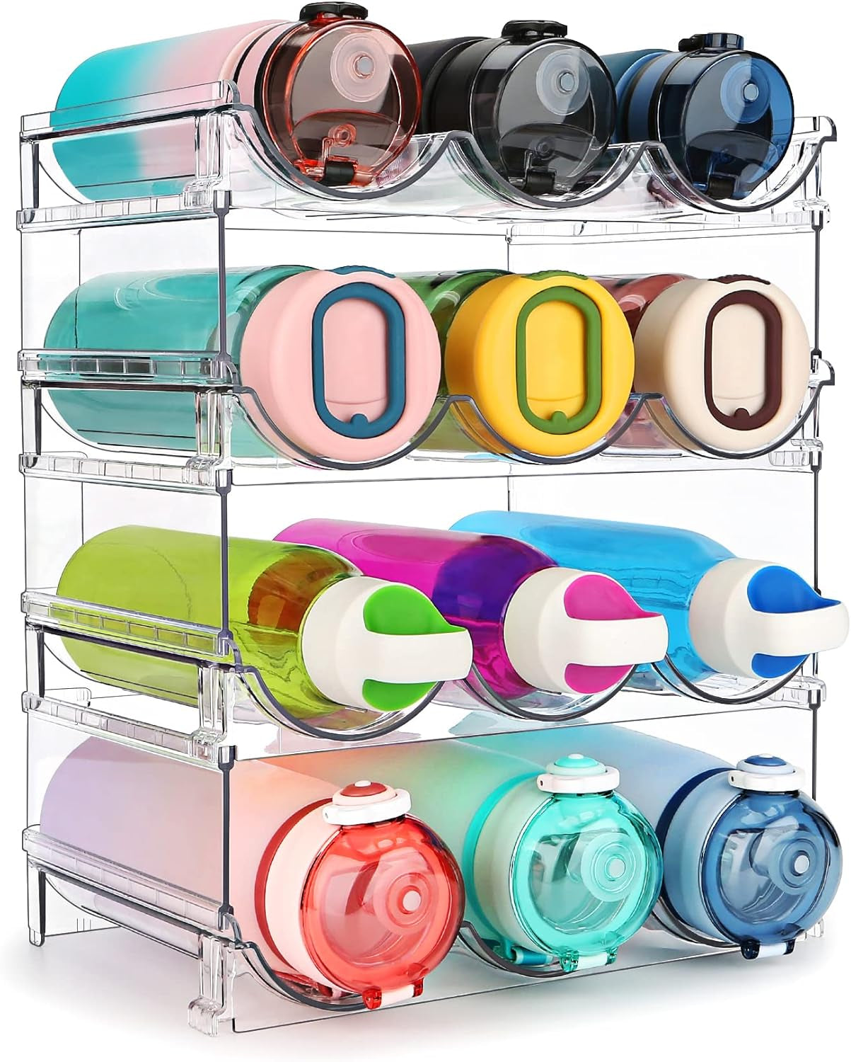 Water Bottle Storage Organizer Set - 2 Pack Stackable Cabinet Racks for Efficient Water Bottle Organization