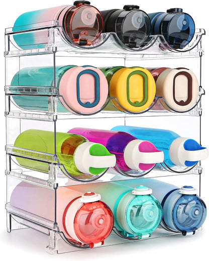 Water Bottle Storage Organizer Set - 2 Pack Stackable Cabinet Racks for Efficient Water Bottle Organization