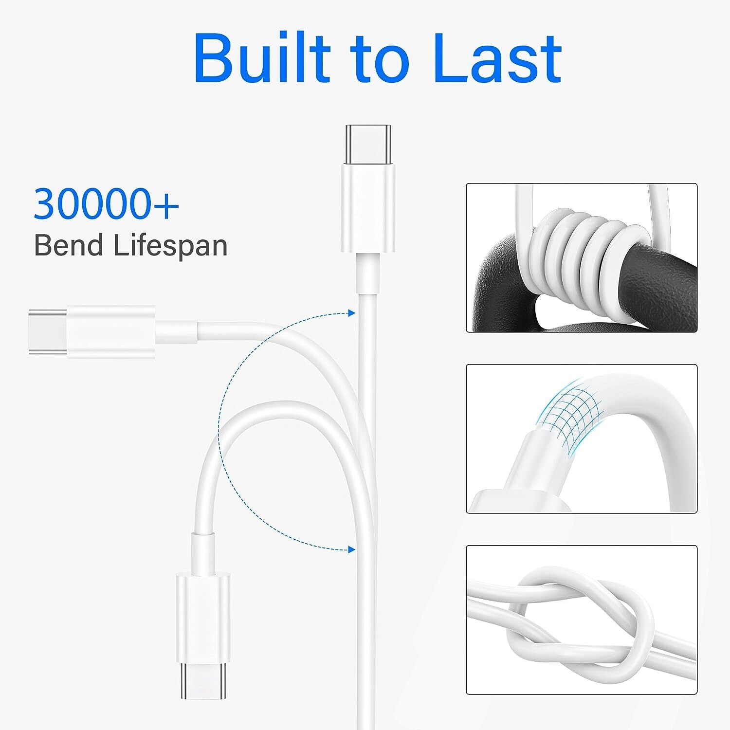 3-Pack USB-C to USB-C Fast Charging and Data Sync Cables