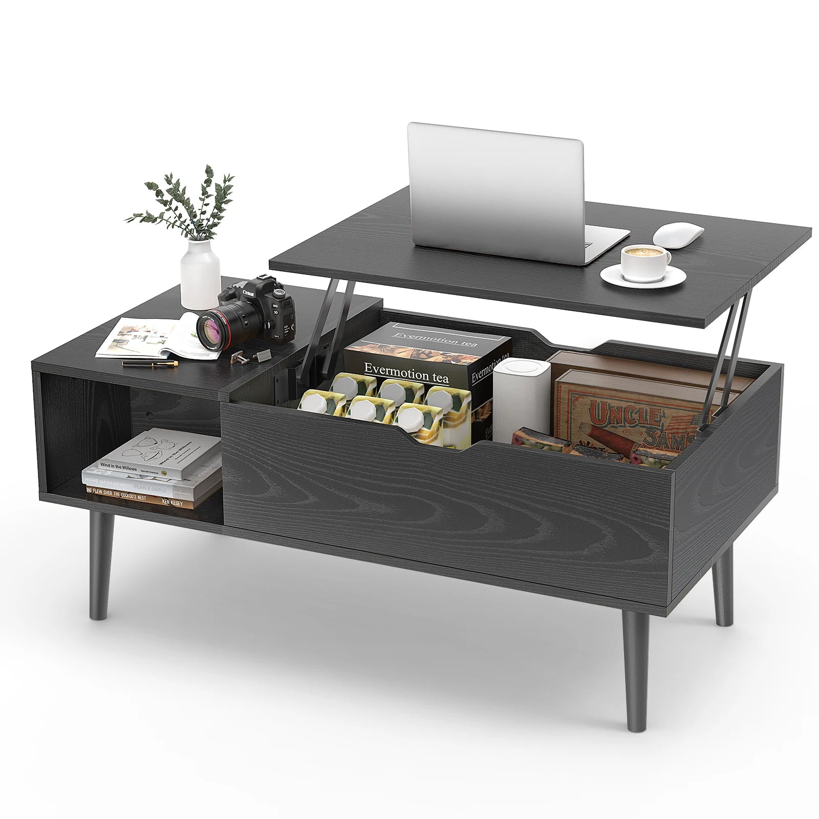JHK Adjustable Lift-Top Coffee Table for Living Room - 39.37" x 19.7" with Storage Shelf and Easy Lift Mechanism