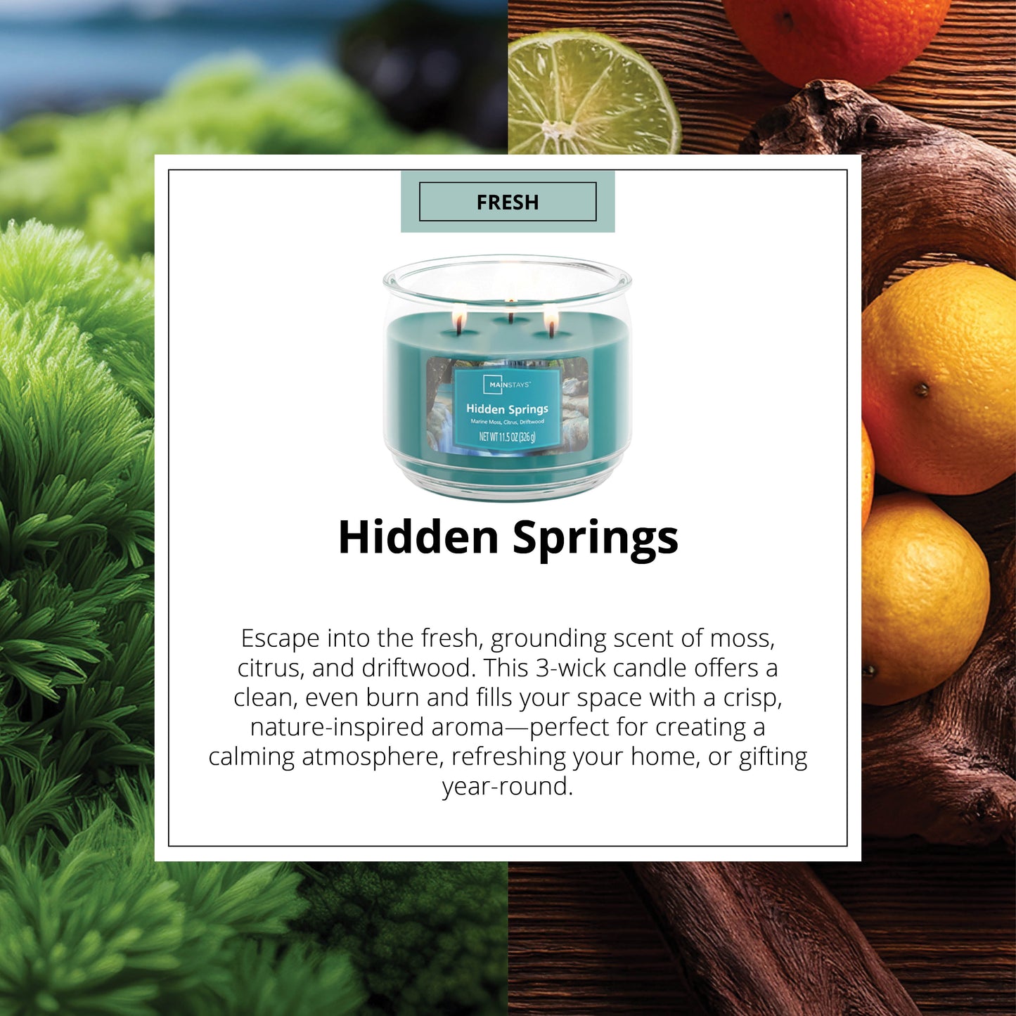 11.5 oz. 3-Wick Scented Glass Jar Candle in Hidden Springs