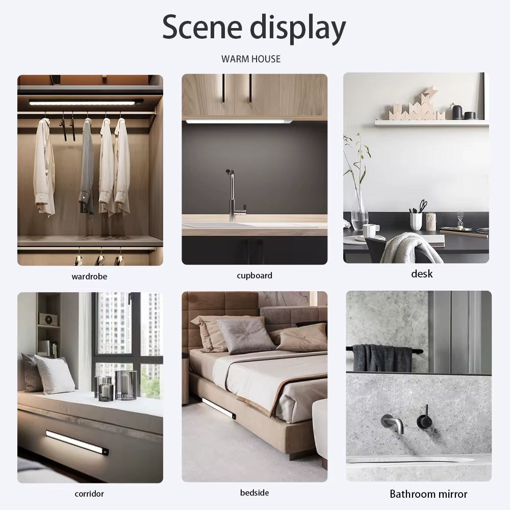 Wireless LED Motion Sensor Night Light - USB Rechargeable Under Cabinet Lamp for Kitchen and Wardrobe