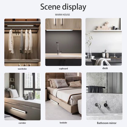 Wireless LED Motion Sensor Night Light - USB Rechargeable Under Cabinet Lamp for Kitchen and Wardrobe