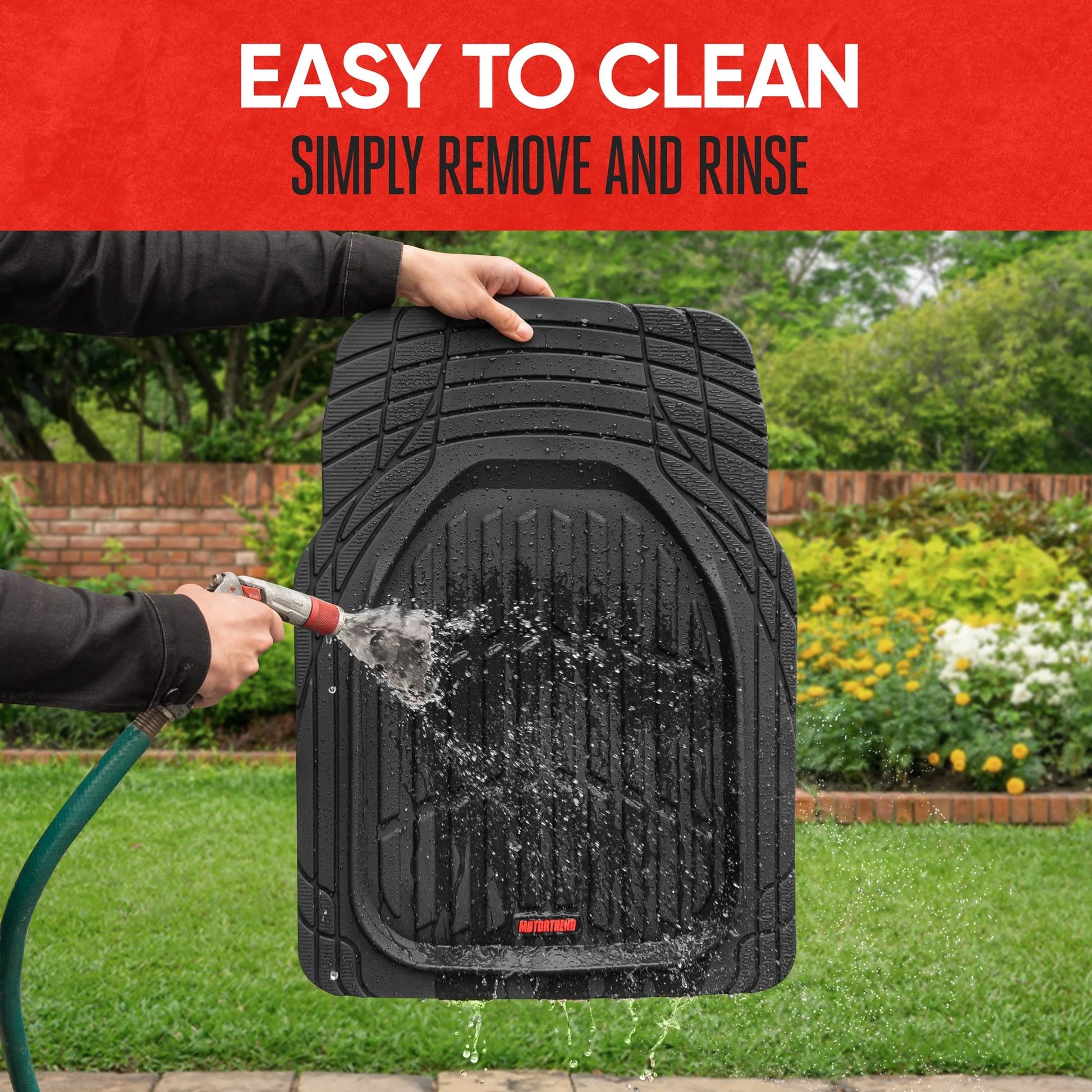 Motortrend 3-Piece Deep Dish Rubber Floor Mat for Chevrolet, Ford, Dodge, GMC, Honda, Hyundai, Jeep, Kia, Nissan, Toyota, and Volkswagen Vehicles