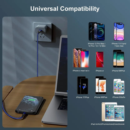 Lightning Cable, 3Pack [Apple Mfi Certified] Nylon Fast Charging (3/6/6Ft)，Compatible with Iphone 14/13/12/11 Pro Max/Pro 13/12 Mini MAX XS Xr X 6 Airpods Ipad，Blue