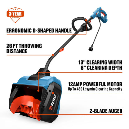 Senix 12A 13-Inch Corded Electric Snow Blower
