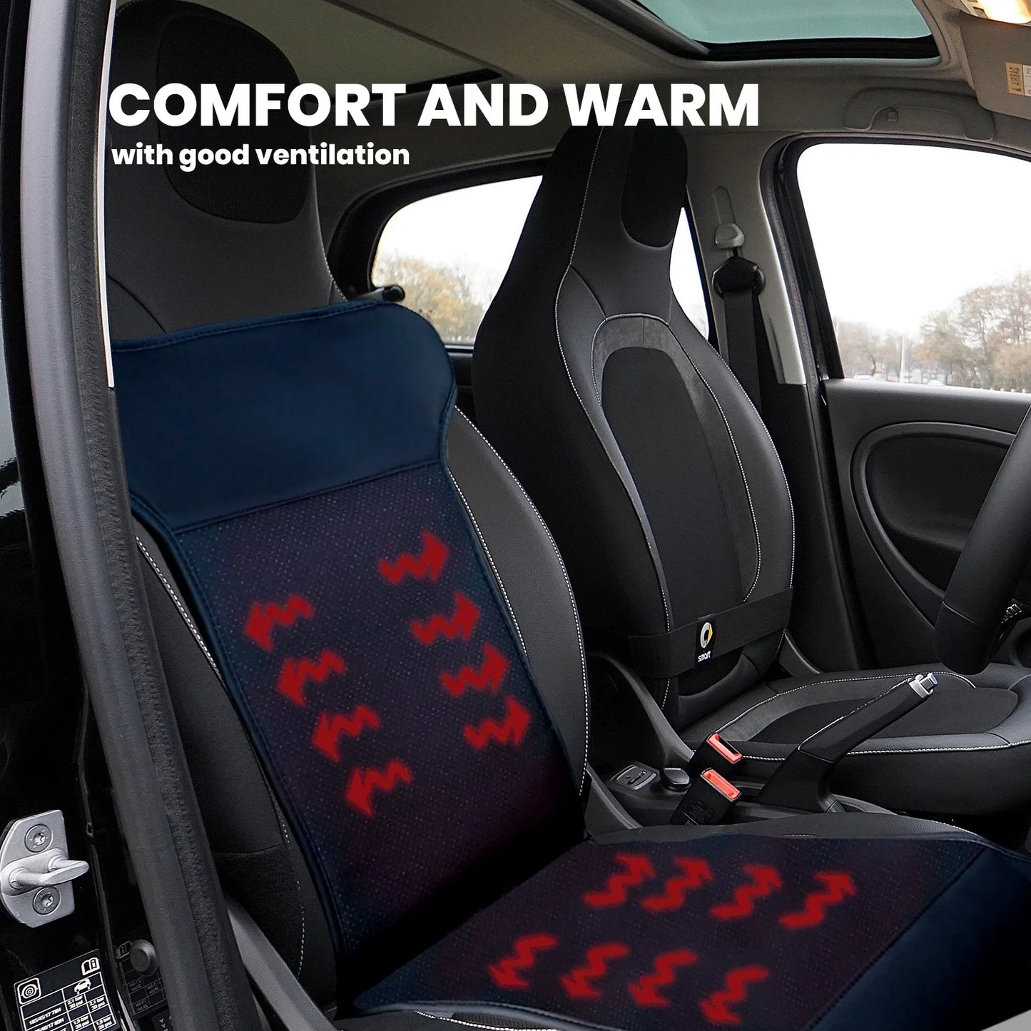 Zone Tech 12V Heated Seat Cover Cushion for Winter Driving - Black Seat Warmer for Cold Weather Comfort