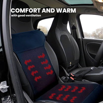 Zone Tech 12V Heated Seat Cover Cushion for Winter Driving - Black Seat Warmer for Cold Weather Comfort