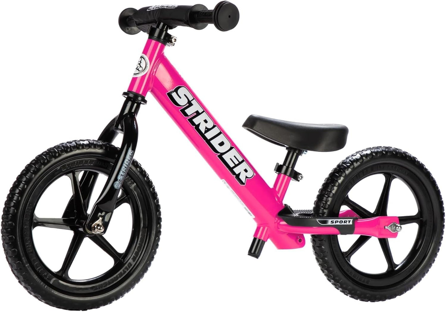 Strider 12” Sport Balance Bike for Children Aged 1 to 4 Years - Features Safety Pad, Padded Seat, Mini Grips, and Flat-Free Tires - Easy Tool-Free Assembly and Adjustments