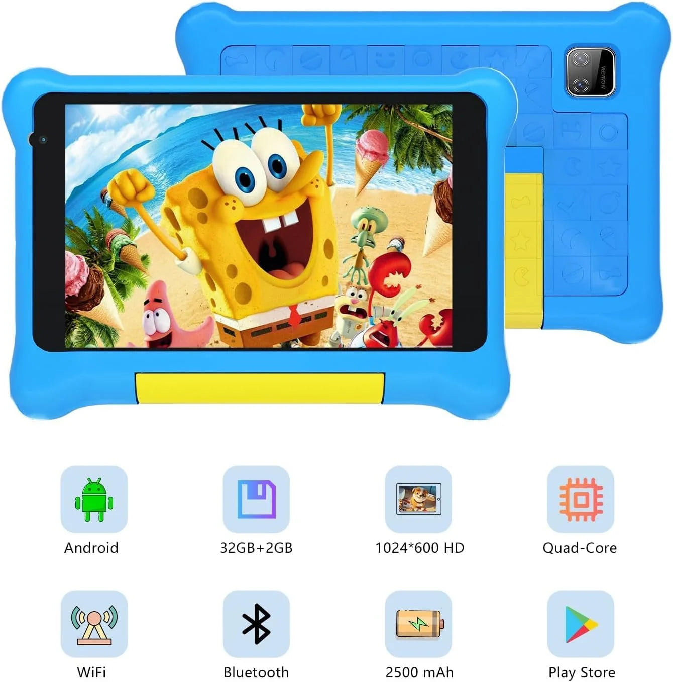Kids Tablet 7 Inch, Android 13 Allwinner Go Quad Core, 5GB RAM + 32GB ROM, 128GB Expansion, HD Display, Wi-Fi, Children Tablet with Parent Control - Blue
