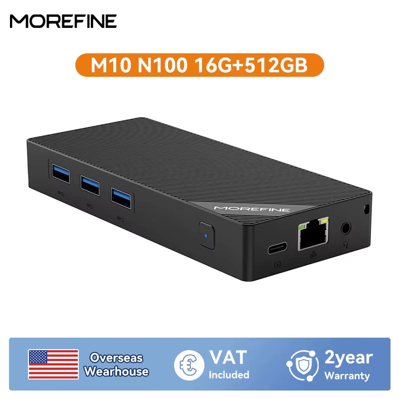 MOREFINE M10 Mini PC Alderlake N100 Portable Computer LPDDR5 12GB 512GB Windows11Pro SATA SSD 1000M Pocket Pc Gaming Computer