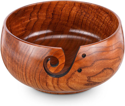 Wooden Knitting Yarn Bowl with Holes for Organized Storage