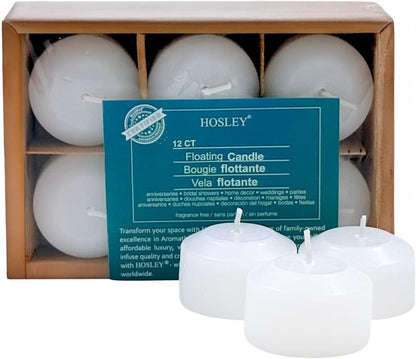 Hosley Set of 12 White Unscented Mini Floating Candles - 1.6" Discs with Smokeless Cotton Wicks for Elegant Centerpieces, Perfect for Weddings and Home Décor
