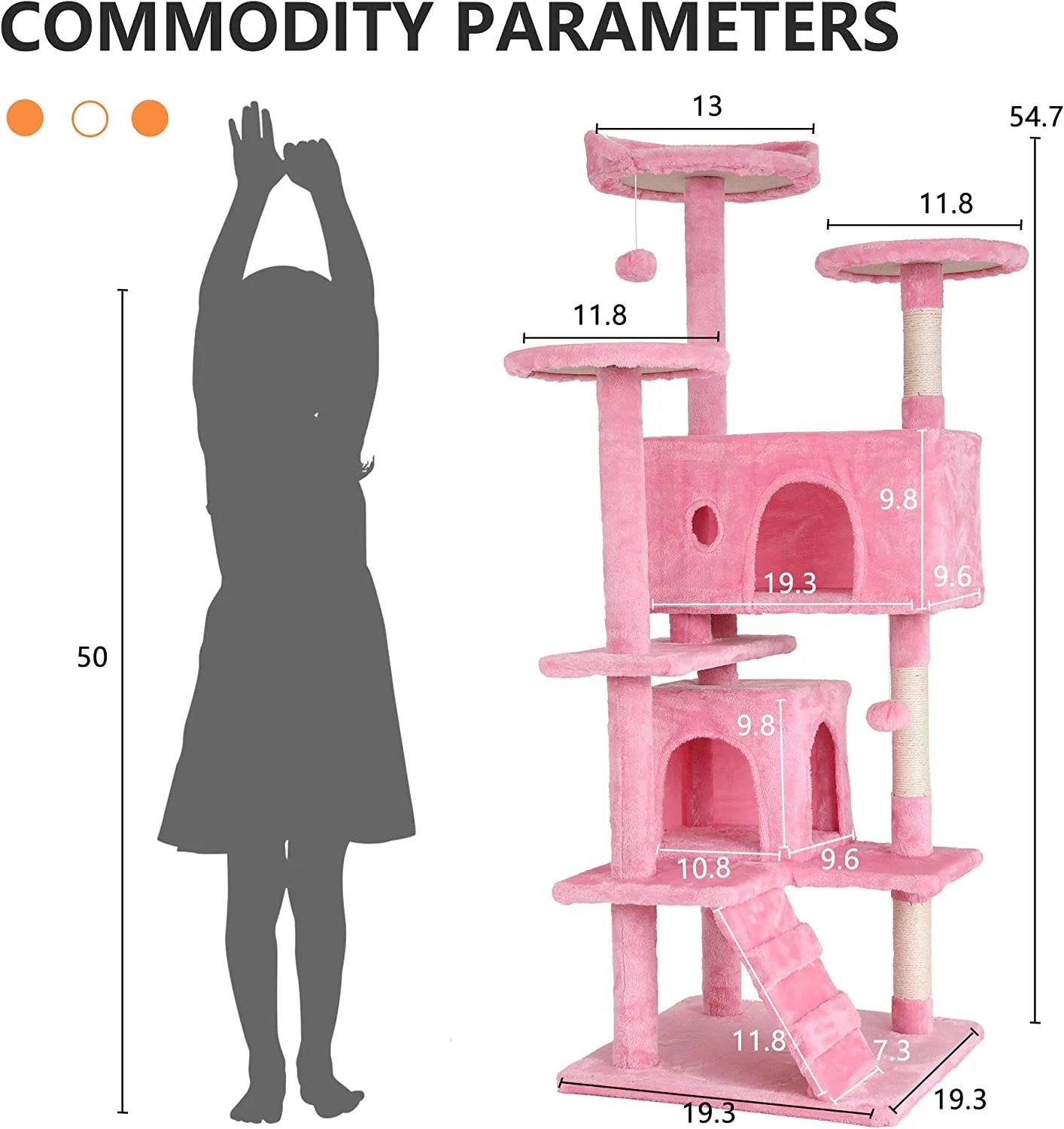 54In Kitten Activity House with Cat Scratching Posts Stand House Cat Condo with Funny Toys Pink