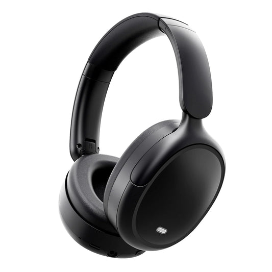 Hybrid Active Noise Cancelling Bluetooth Headphones with 50 Hours Playtime, Enhanced Call Clarity with 4 Microphones, Bass Boosted Sound, Comfortable Over-Ear Design for Travel and Home Office - Black