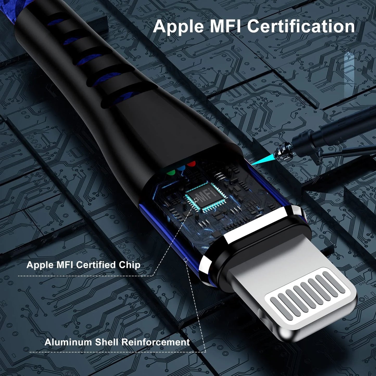 Lightning Cable, 3Pack [Apple Mfi Certified] Nylon Fast Charging (3/6/6Ft)，Compatible with Iphone 14/13/12/11 Pro Max/Pro 13/12 Mini MAX XS Xr X 6 Airpods Ipad，Blue