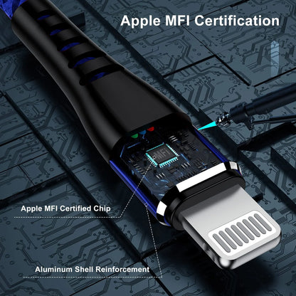 Lightning Cable, 3Pack [Apple Mfi Certified] Nylon Fast Charging (3/6/6Ft)，Compatible with Iphone 14/13/12/11 Pro Max/Pro 13/12 Mini MAX XS Xr X 6 Airpods Ipad，Blue