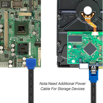 BENFEI 3-Pack SATA III Cable, 6Gbps 90-Degree Right Angle with Locking Latch, 18-Inch for SATA HDD, SSD, CD Drive, and CD Writer - Blue