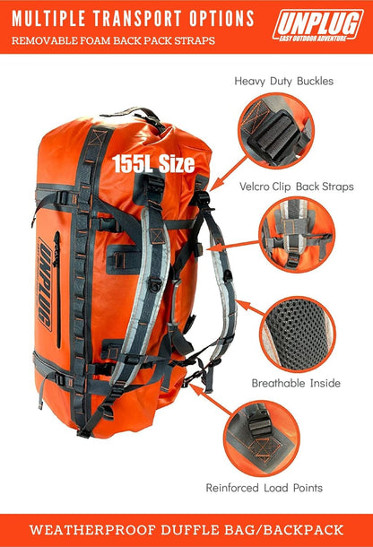 UNPLUG Ultimate Adventure Duffle Bag | 1680D Heavy-Duty Waterproof Design | Versatile Large Bag for Camping, Motorcycling, Boating, and Hunting