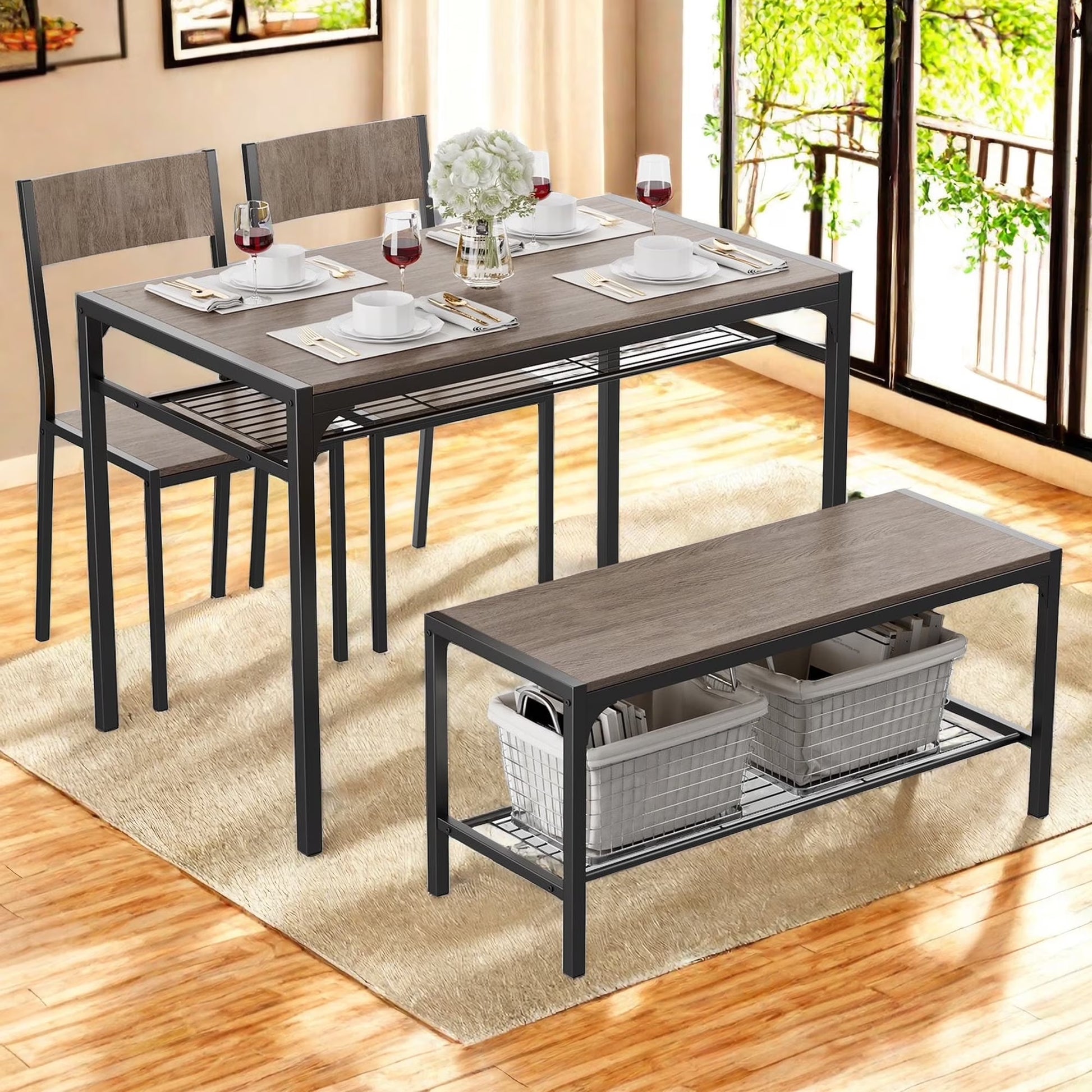 43" Dining Room Table and Chairs Set for Four, Ideal for Small Spaces and Breakfast Nooks, Gray