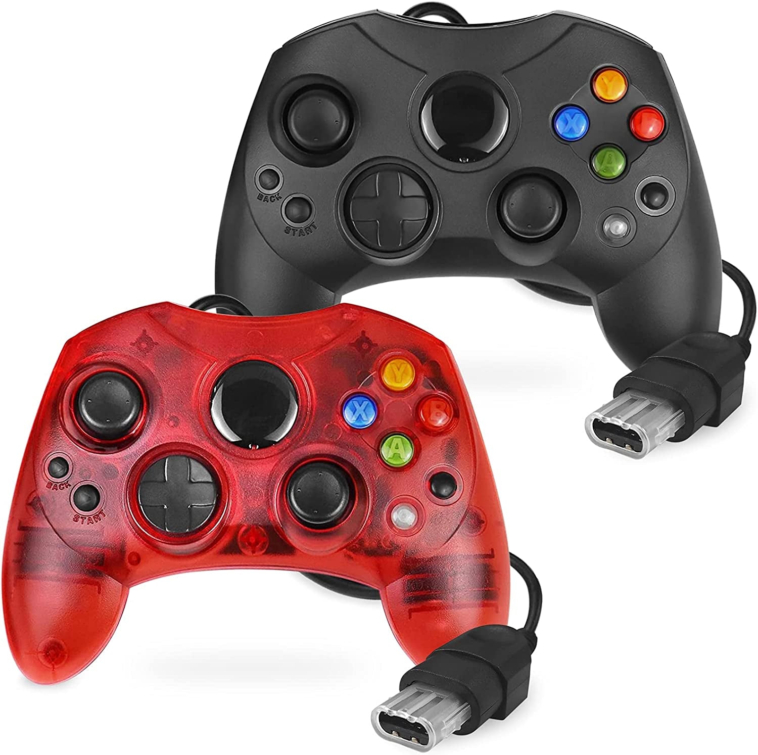 Replacement Controllers for Xbox S-Type/Original Console, Classic Controllers Compatible with Original Xbox (Pack of 2, Black and Ruby Red)