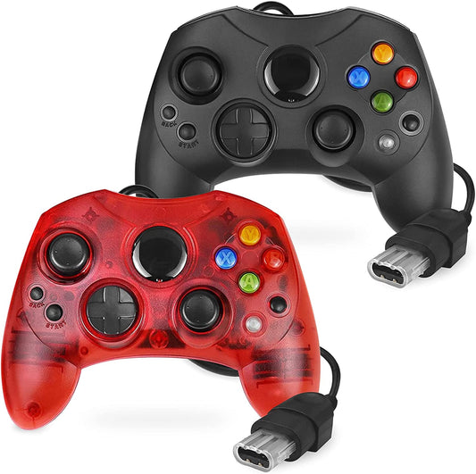 Replacement Controllers for Xbox S-Type/Original Console, Classic Controllers Compatible with Original Xbox (Pack of 2, Black and Ruby Red)