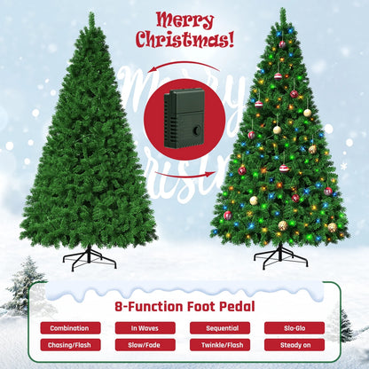 7.5-Foot Pre-Lit Artificial Christmas Tree with 18 Ornaments, Green Holiday Tree for Indoor and Outdoor Decoration