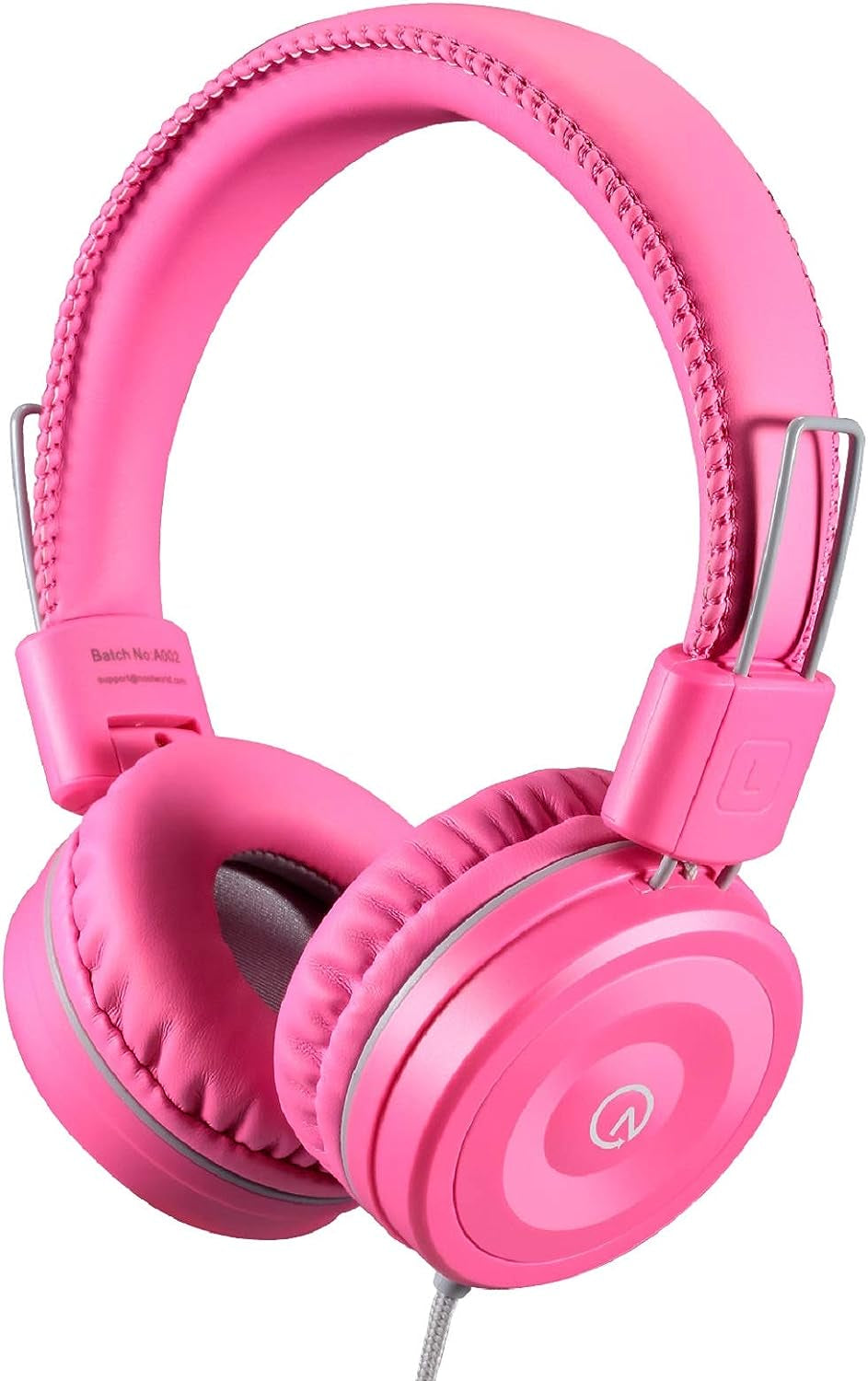 Noot Products Kids Headphones K22 Foldable Stereo Tangle-Free 5Ft Long Cord 3.5Mm Jack Plugin Wired On-Ear Headset for Ipad/Amazon Kindle Fire/Girls/School/Laptop/Travel/Plane/Tablet Flamingopink