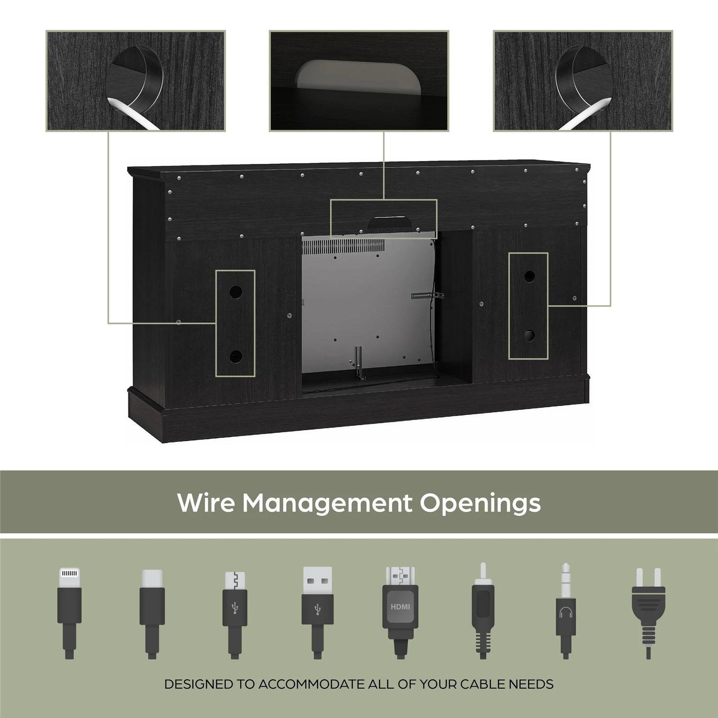 Ashton Lane Electric Fireplace TV Stand with Remote for Tvs up to 65In, Black Oak