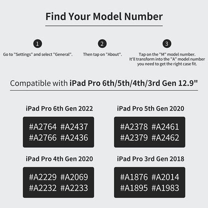 Case for Ipad Pro 12.9 2022 6Th/5Th/4Th/3Rd Generation 2021 2020 2018 with Pencil Holder Pocket Soft TPU Back Shockproof, Auto Sleep/Wake, Vegan Leather